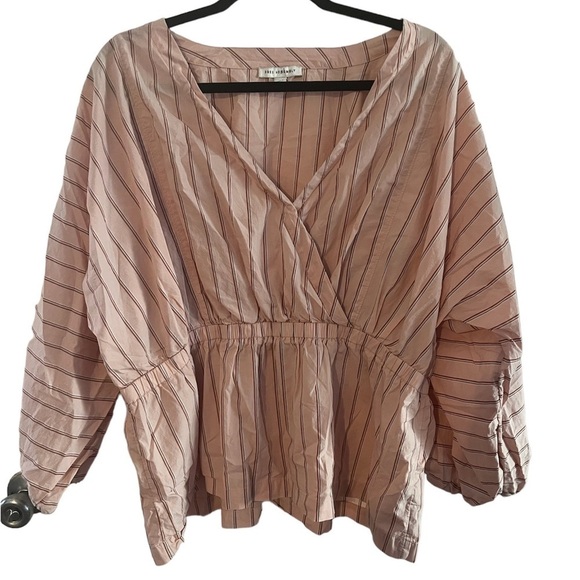 FREE ASSEMBLY PINK STRIPED WRAP LONG SLEEVE‎ BLOUSE SZ XXL - Picture 1 of 5